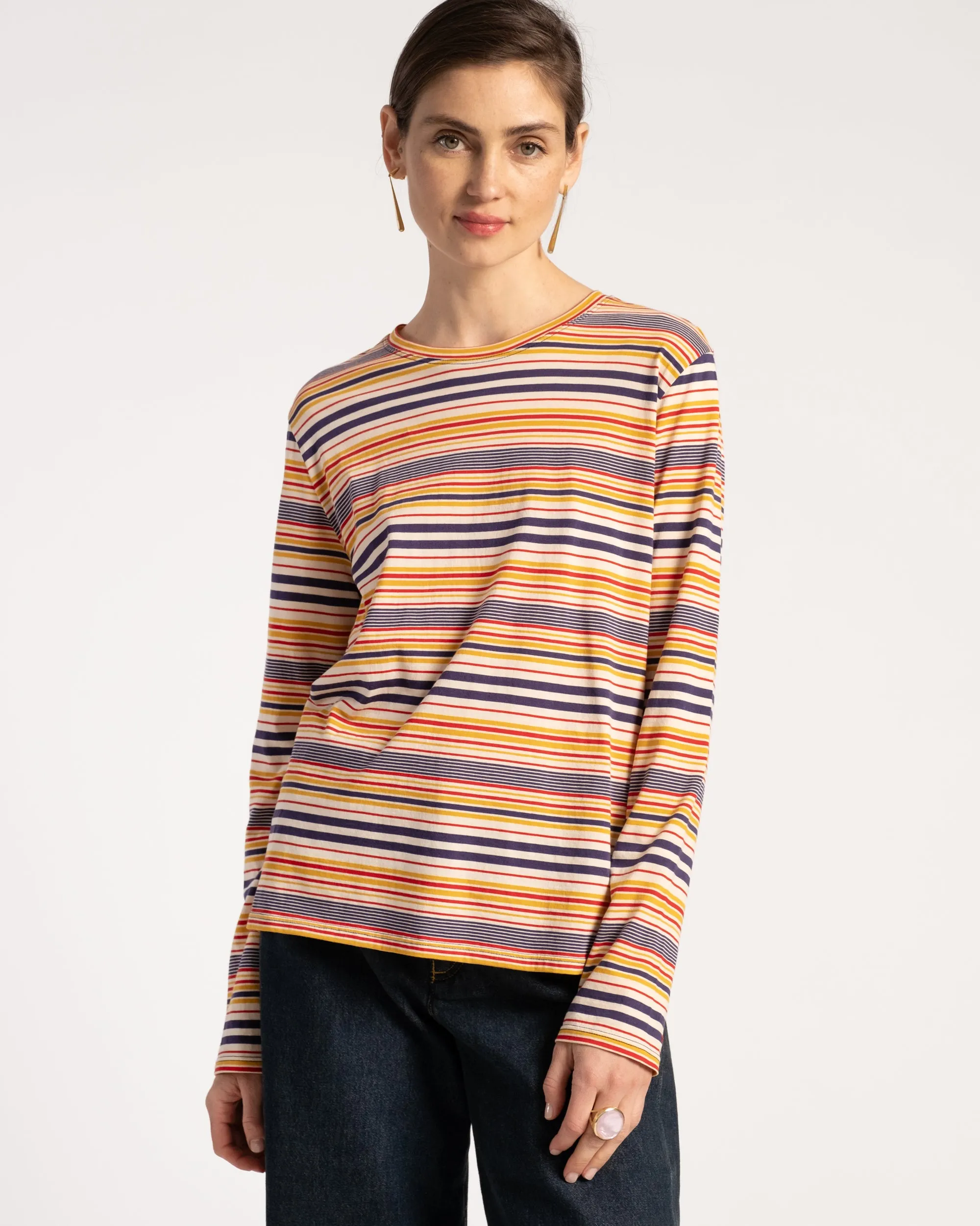Long Sleeve Tee Shirt Regatta Stripe Navy Yellow