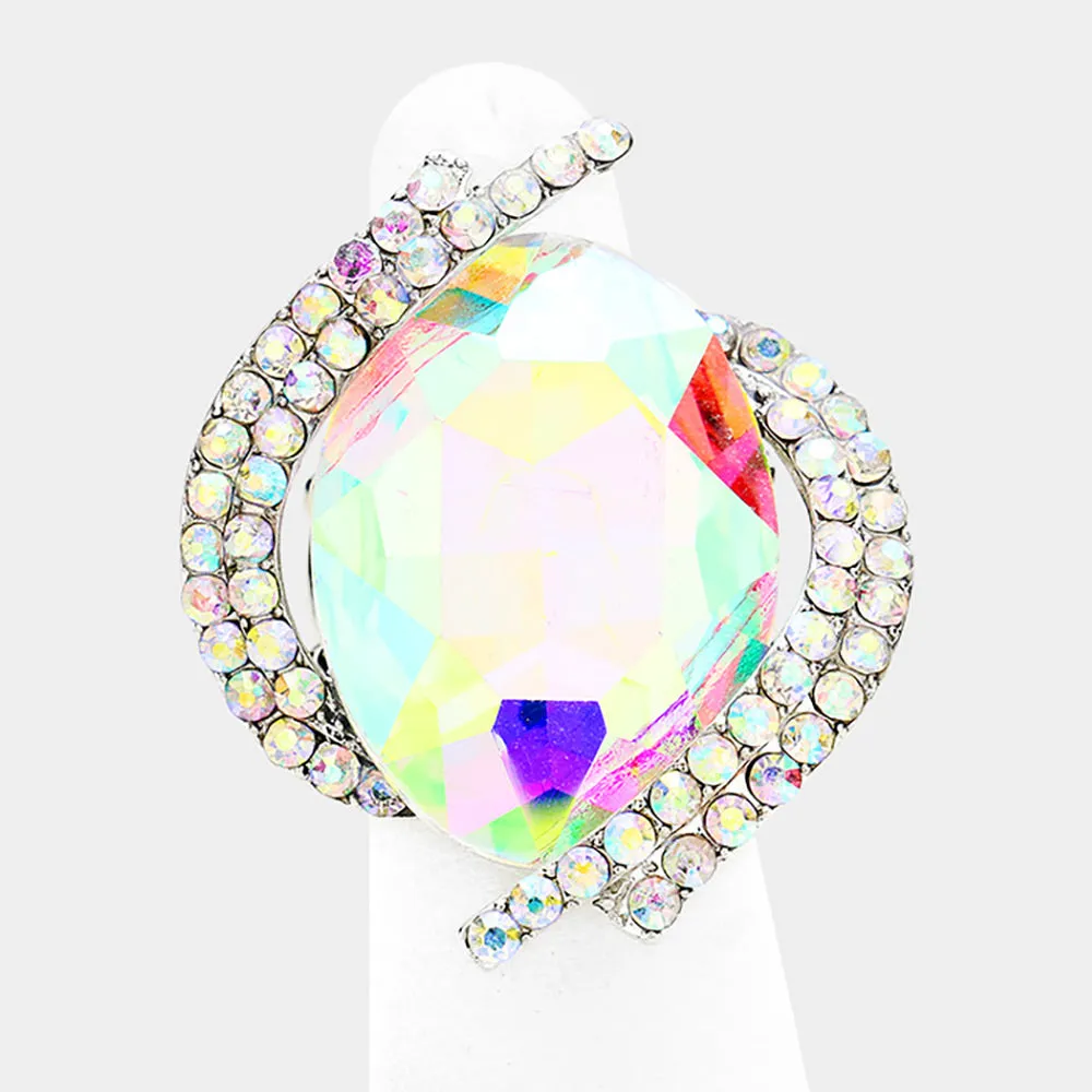 MELANI - AB silver rhinestone stretch ring