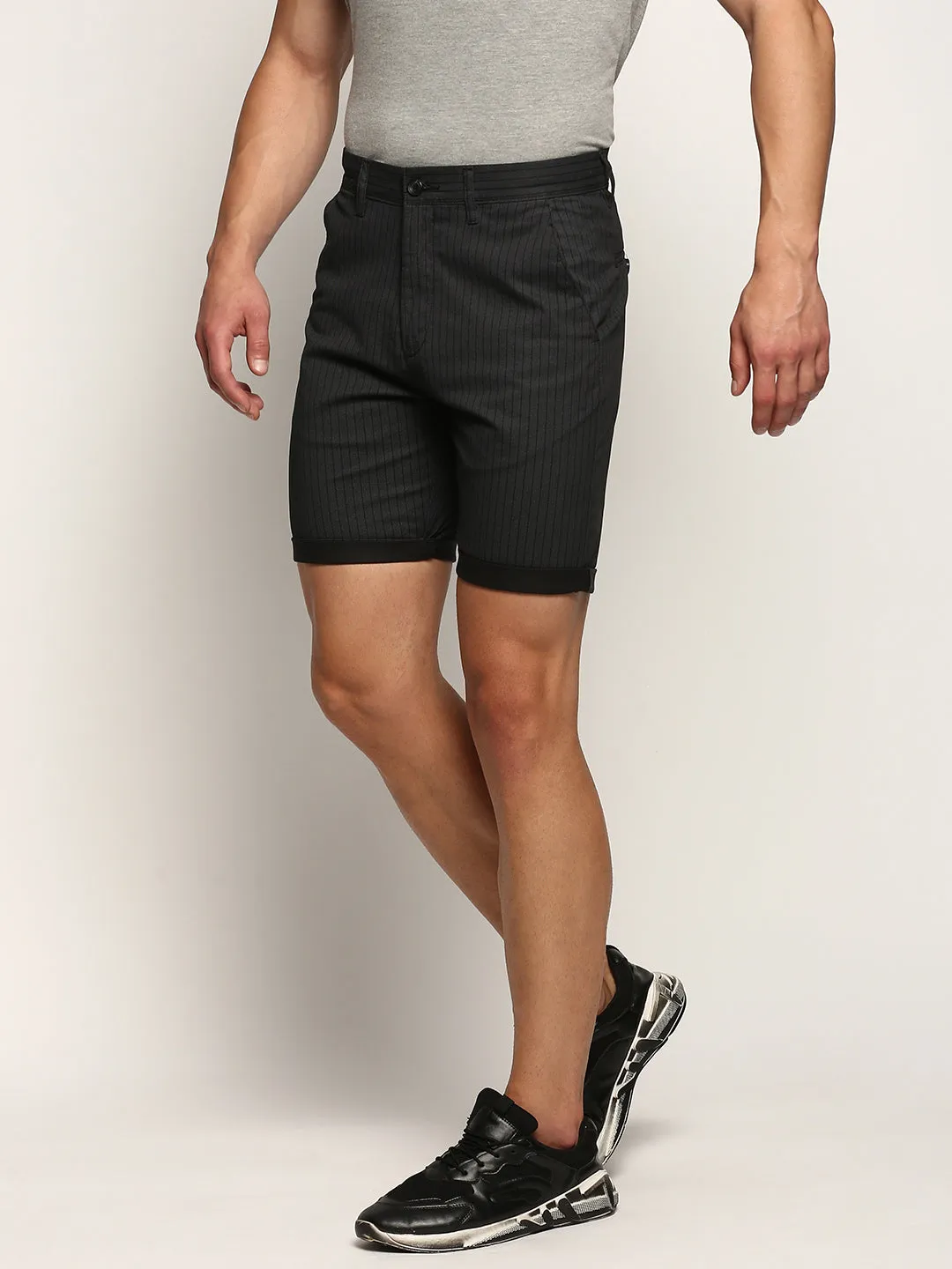 Men Black Striped Shorts