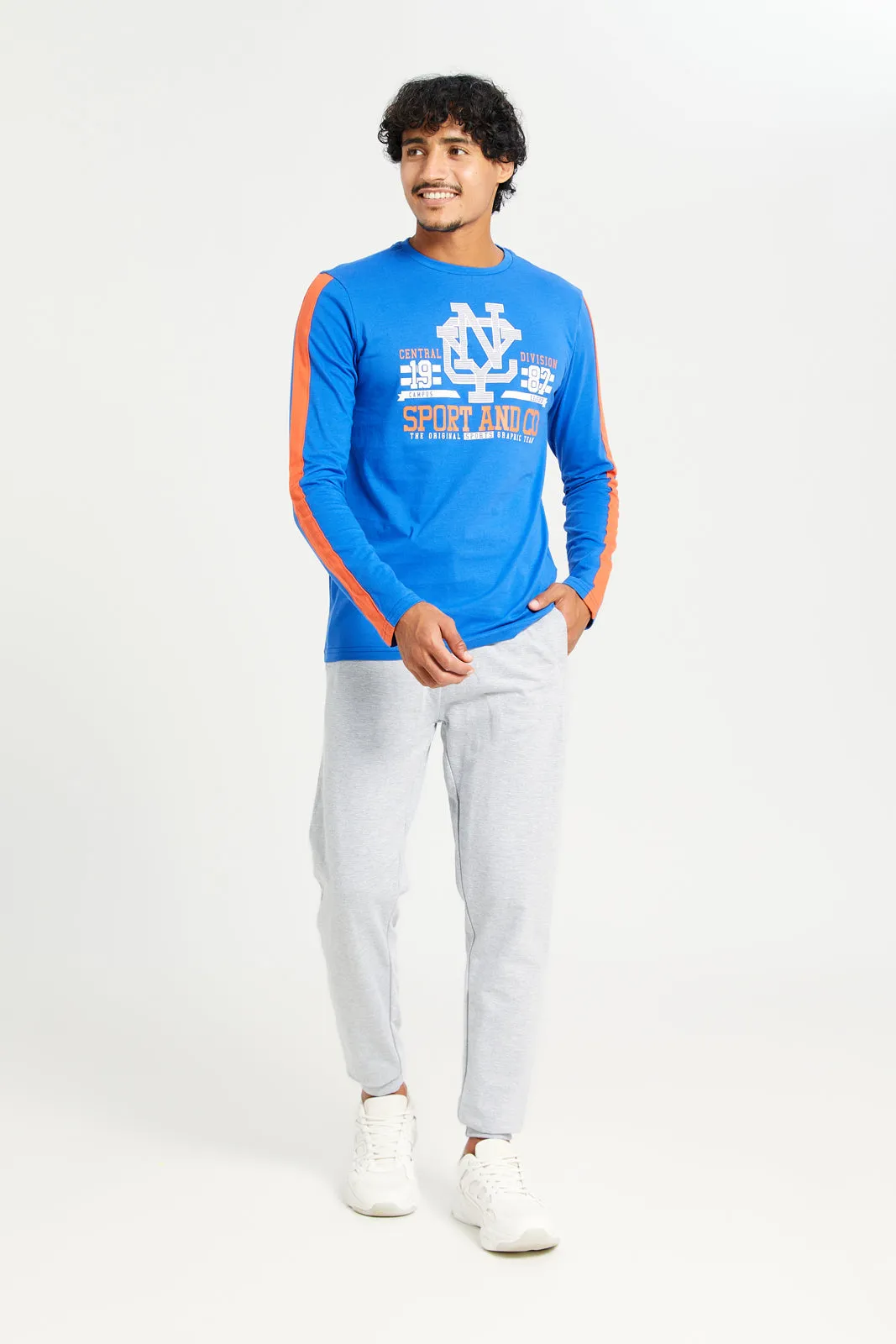 Men Blue Long Sleeve Printed T-shirt