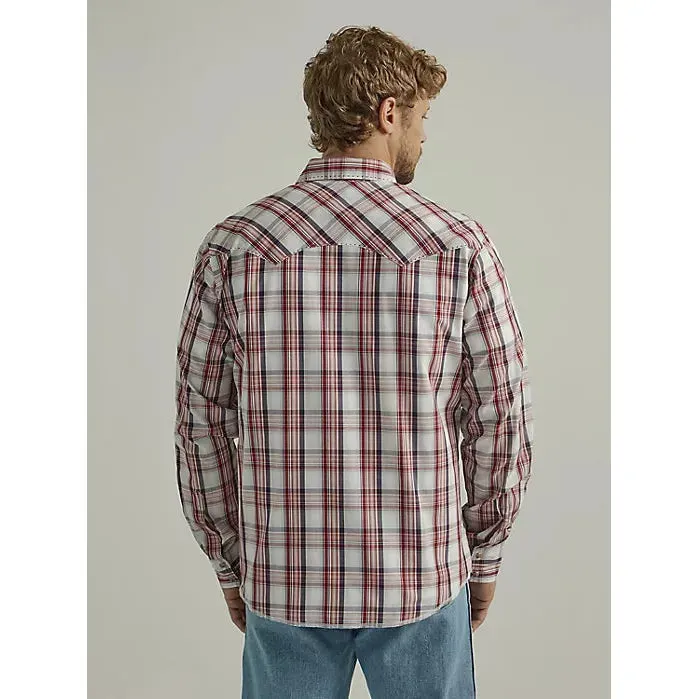 MEN'S WRANGLER LONG SLEEVE FASHION WESTERN SNAP PLAID SHIRT IN BIKING RED