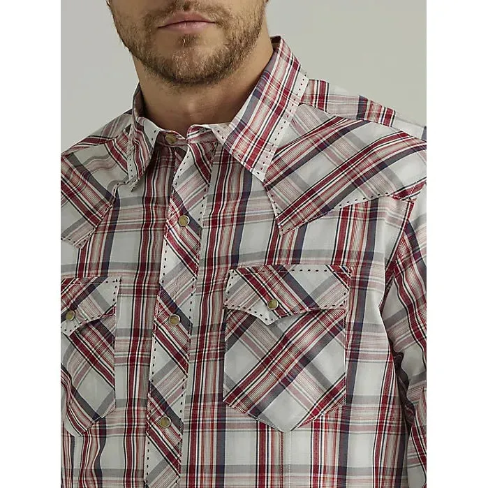 MEN'S WRANGLER LONG SLEEVE FASHION WESTERN SNAP PLAID SHIRT IN BIKING RED