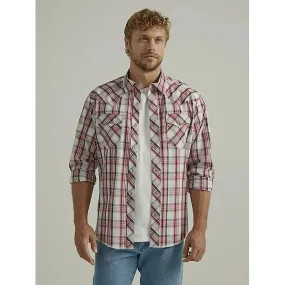 MEN'S WRANGLER LONG SLEEVE FASHION WESTERN SNAP PLAID SHIRT IN BIKING RED