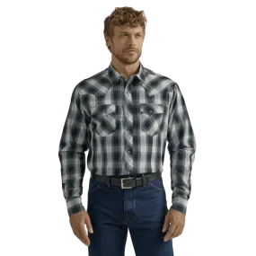 MEN'S WRANGLER LONG SLEEVE FASHION WESTERN SNAP PLAID SHIRT IN BLACK/WHITE PLAID