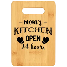 Mom's Kitchen Open 24 Hours Funny Stove Top Cutting Board with Handle v3