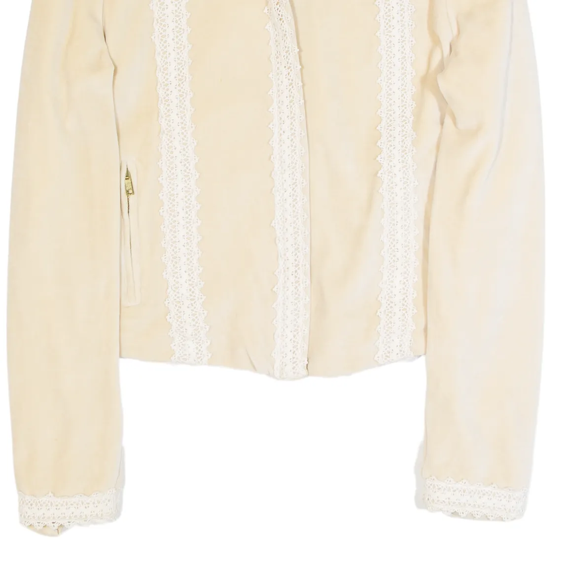 MOSCHINO JEANS Lace Velour Womens Track Jacket Cream UK 8
