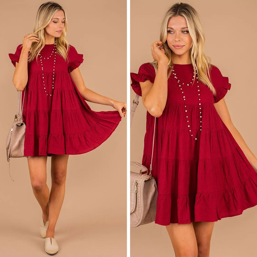 Next Level Wine Red Tiered Dress