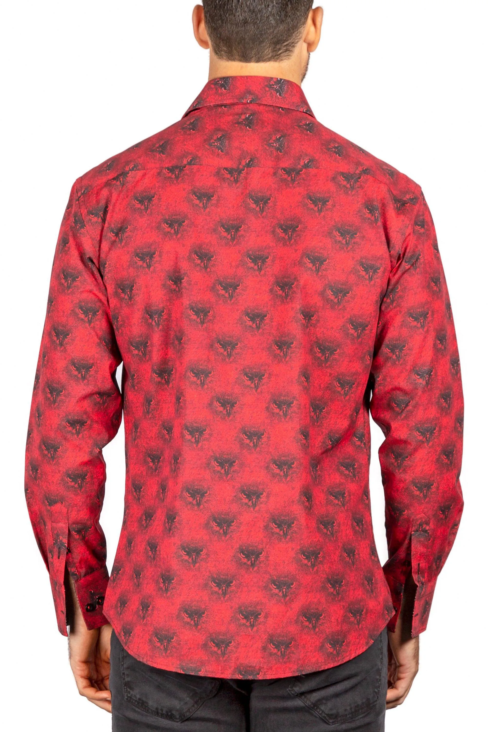 Night Owl Printed Long Sleeve Button Up Dress Shirt Red
