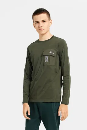 Olive Back Print Long Sleeve Tee