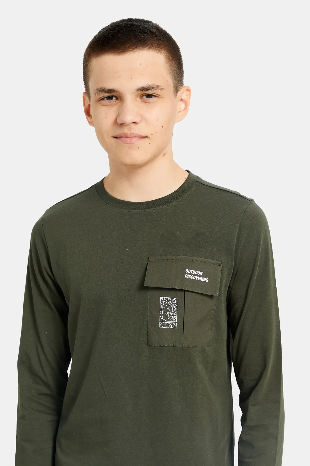 Olive Back Print Long Sleeve Tee