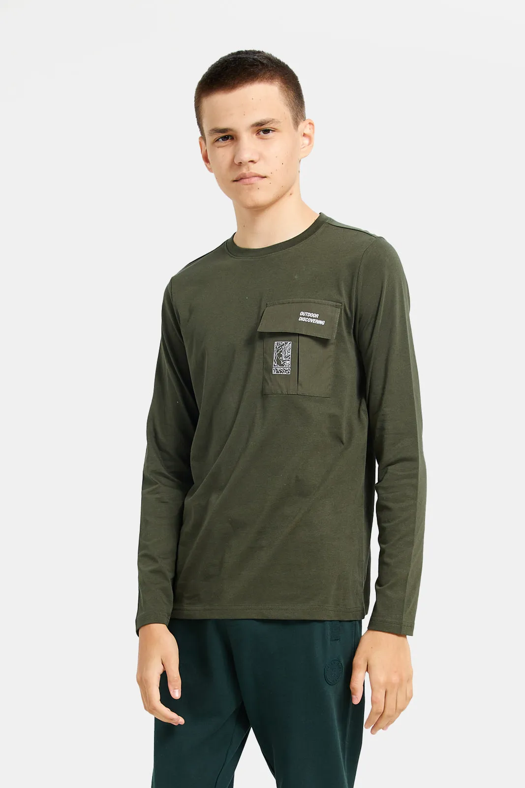 Olive Back Print Long Sleeve Tee