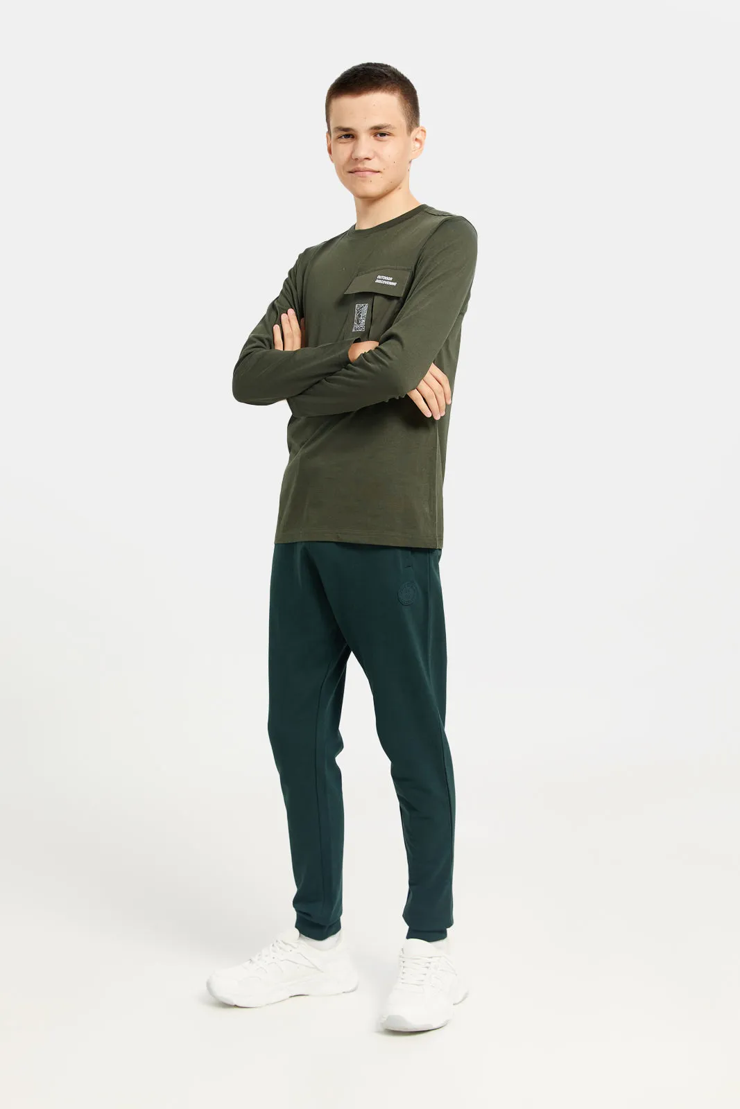 Olive Back Print Long Sleeve Tee