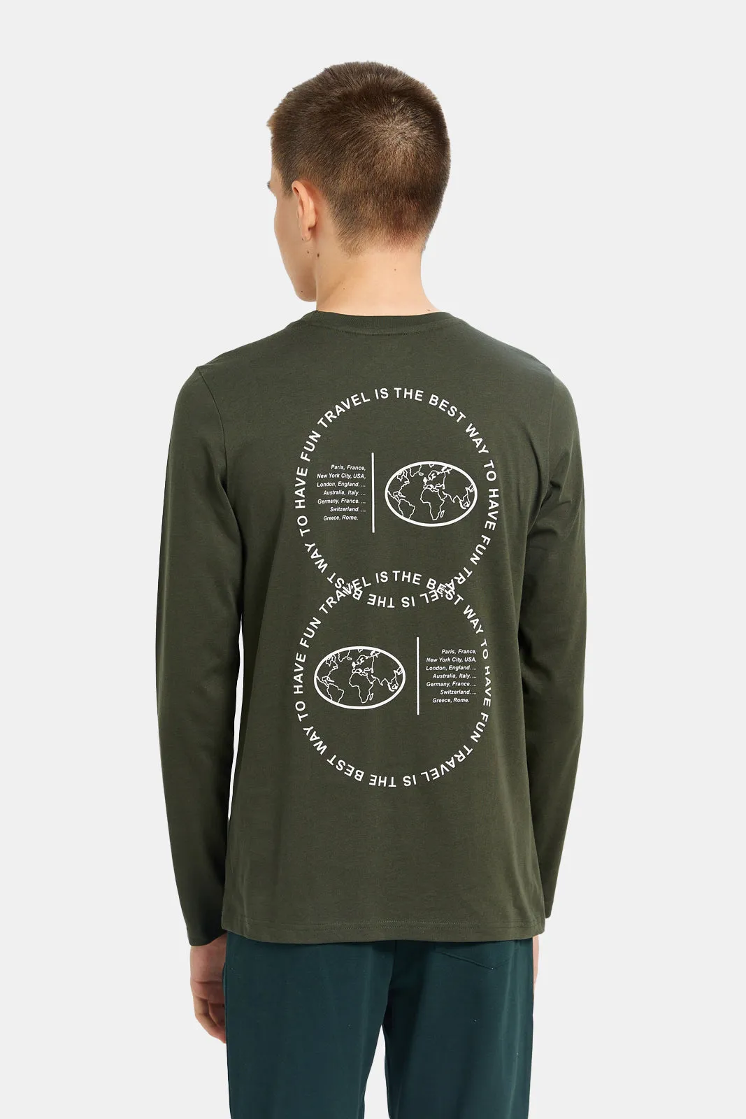 Olive Back Print Long Sleeve Tee