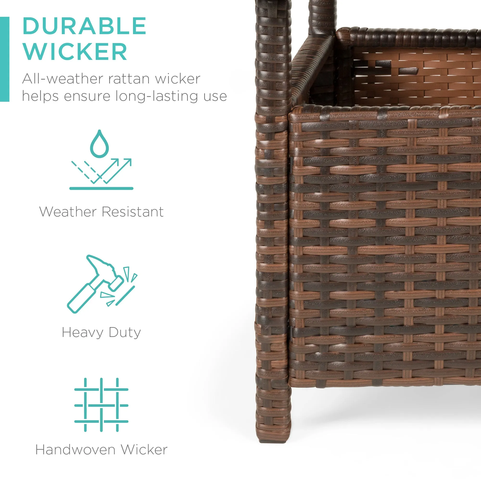 Outdoor Wicker Patio Side Table Accent Furniture w/ Umbrella Hole
