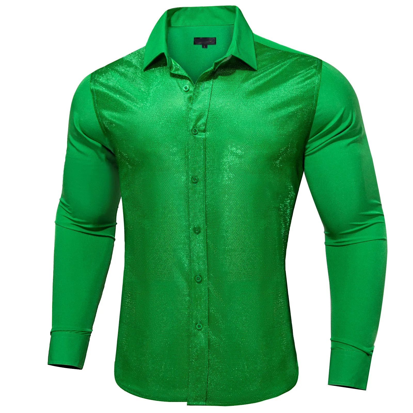 Parekeet Green Solid Silk Men's Long Sleeve Shirt