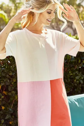 Pink & Red Color Block T-Shirt Dress