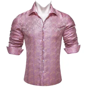 Pink Purple Paisley Men's Long Sleeve Casual Shirt