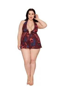 Plus Size Plunge Floral Babydoll
