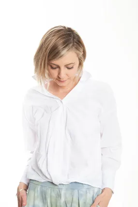 Poplin V-Neck Shirt, White
