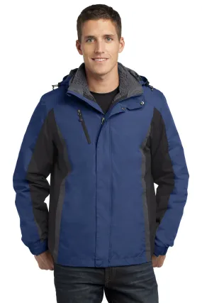Port Authority Mens 3-in-1 Wind & Water Resistant Full Zip Hooded Jacket - Admiral Blue/Black/Magnet Grey