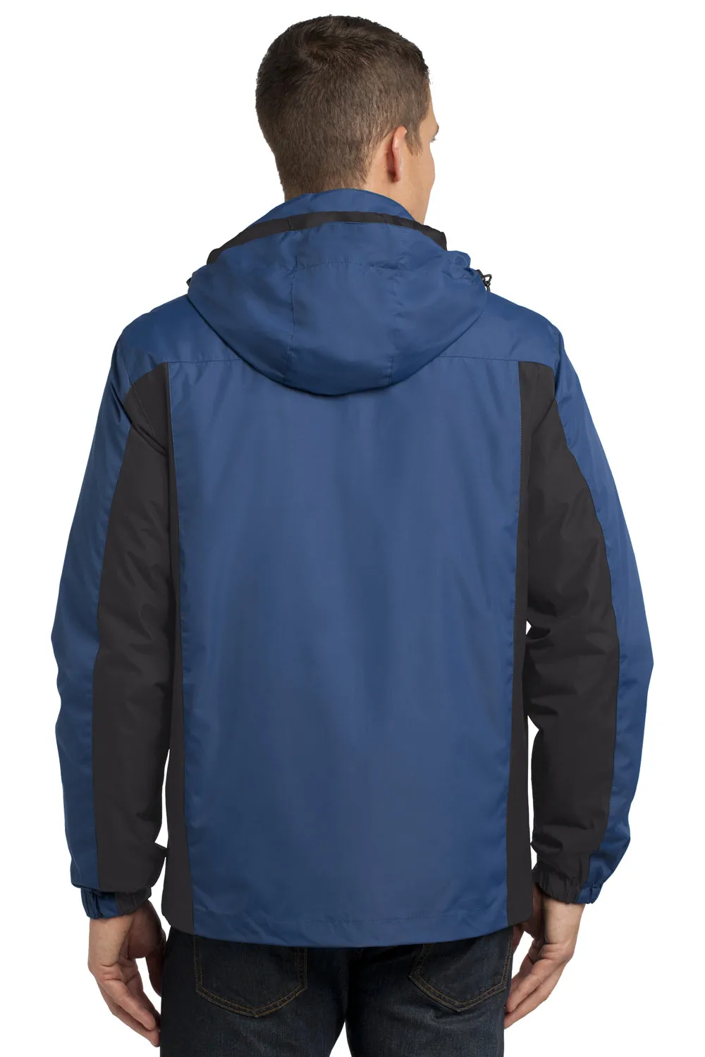 Port Authority Mens 3-in-1 Wind & Water Resistant Full Zip Hooded Jacket - Admiral Blue/Black/Magnet Grey