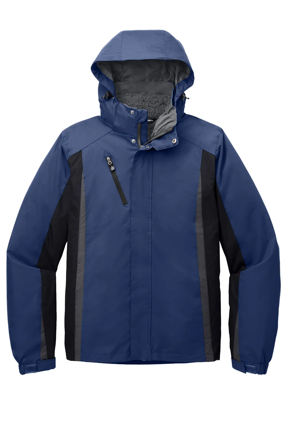 Port Authority Mens 3-in-1 Wind & Water Resistant Full Zip Hooded Jacket - Admiral Blue/Black/Magnet Grey