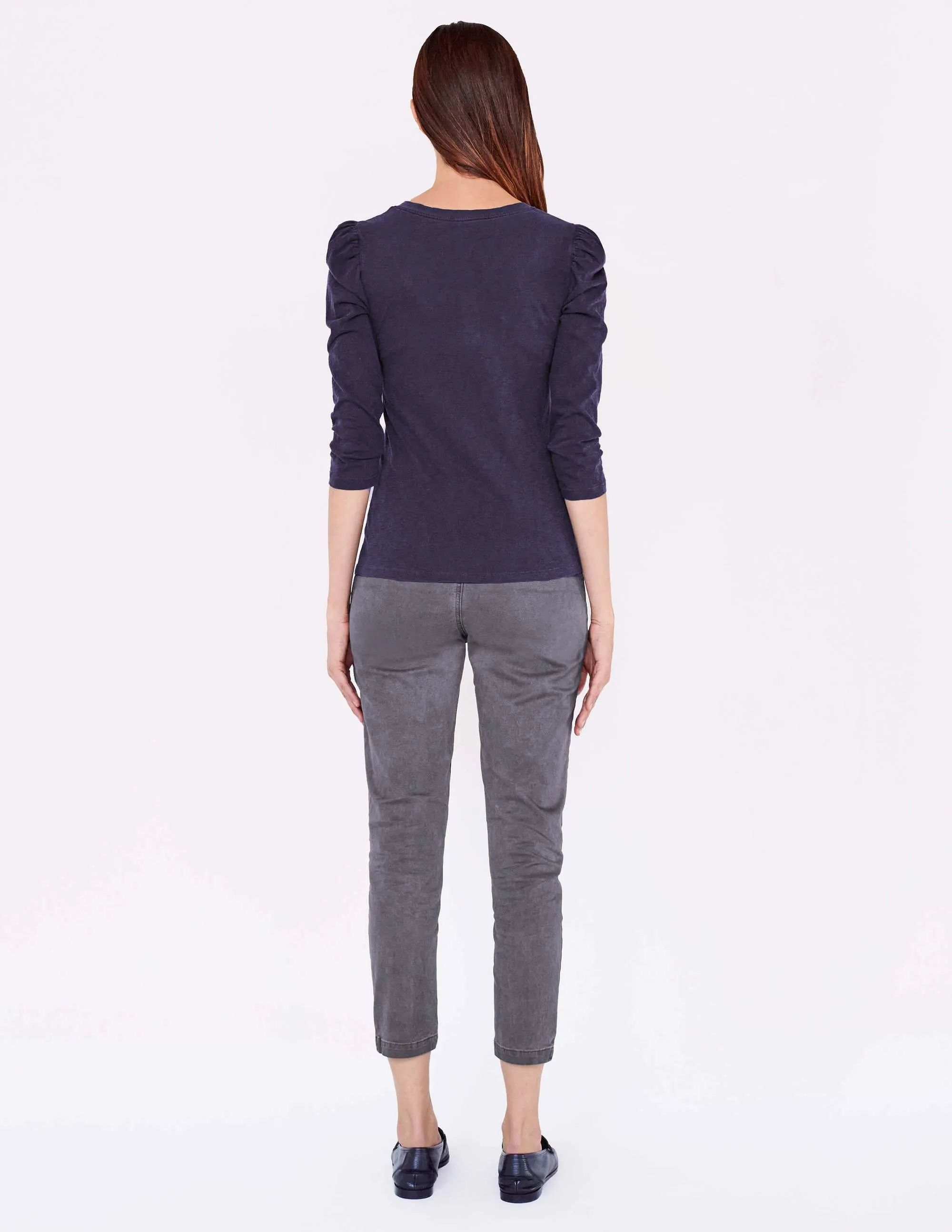 Puff Sleeve V Neck Top, Navy