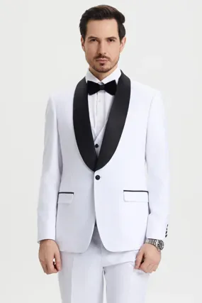 "Calloway" White 1-Button Shawl Tuxedo (3-Piece Set)