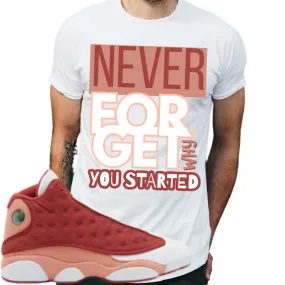 "Never forget why you started" T-shirt to Match Jordan 13 Retro Dune Red