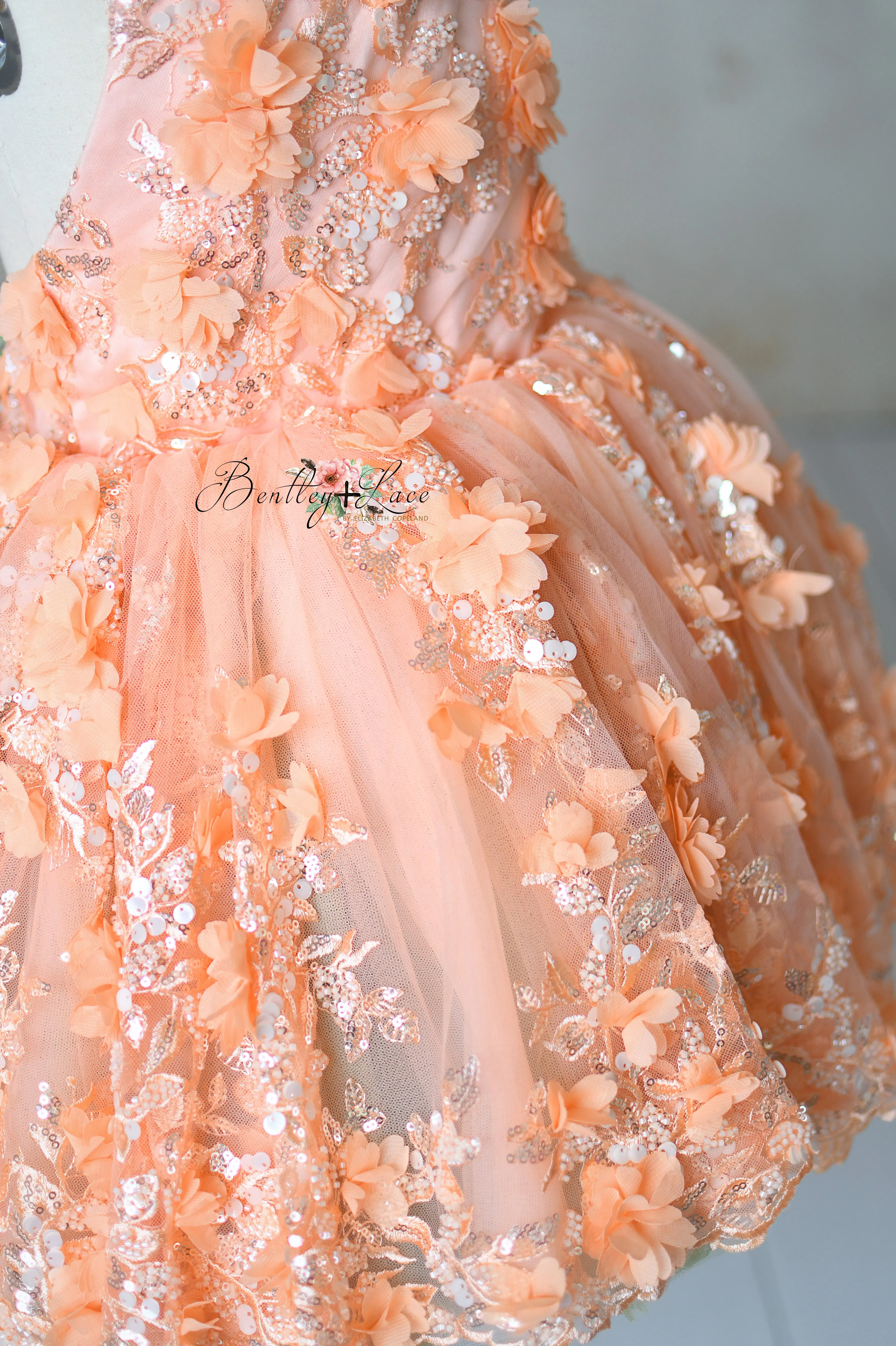 "Peach Blossom" Vintage Petal  Length Dress ( 4 year- 5 year)