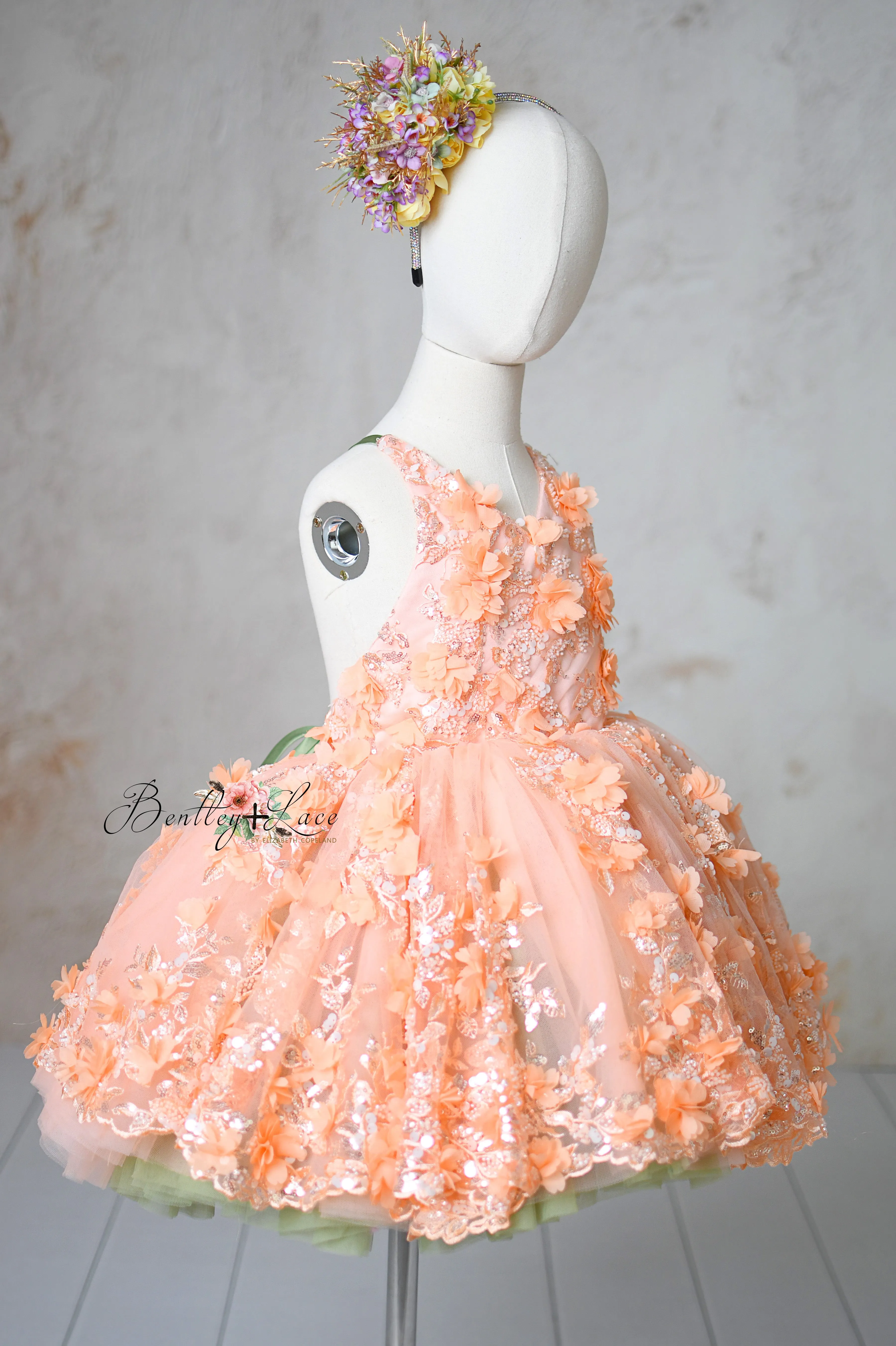 "Peach Blossom" Vintage Petal  Length Dress ( 4 year- 5 year)