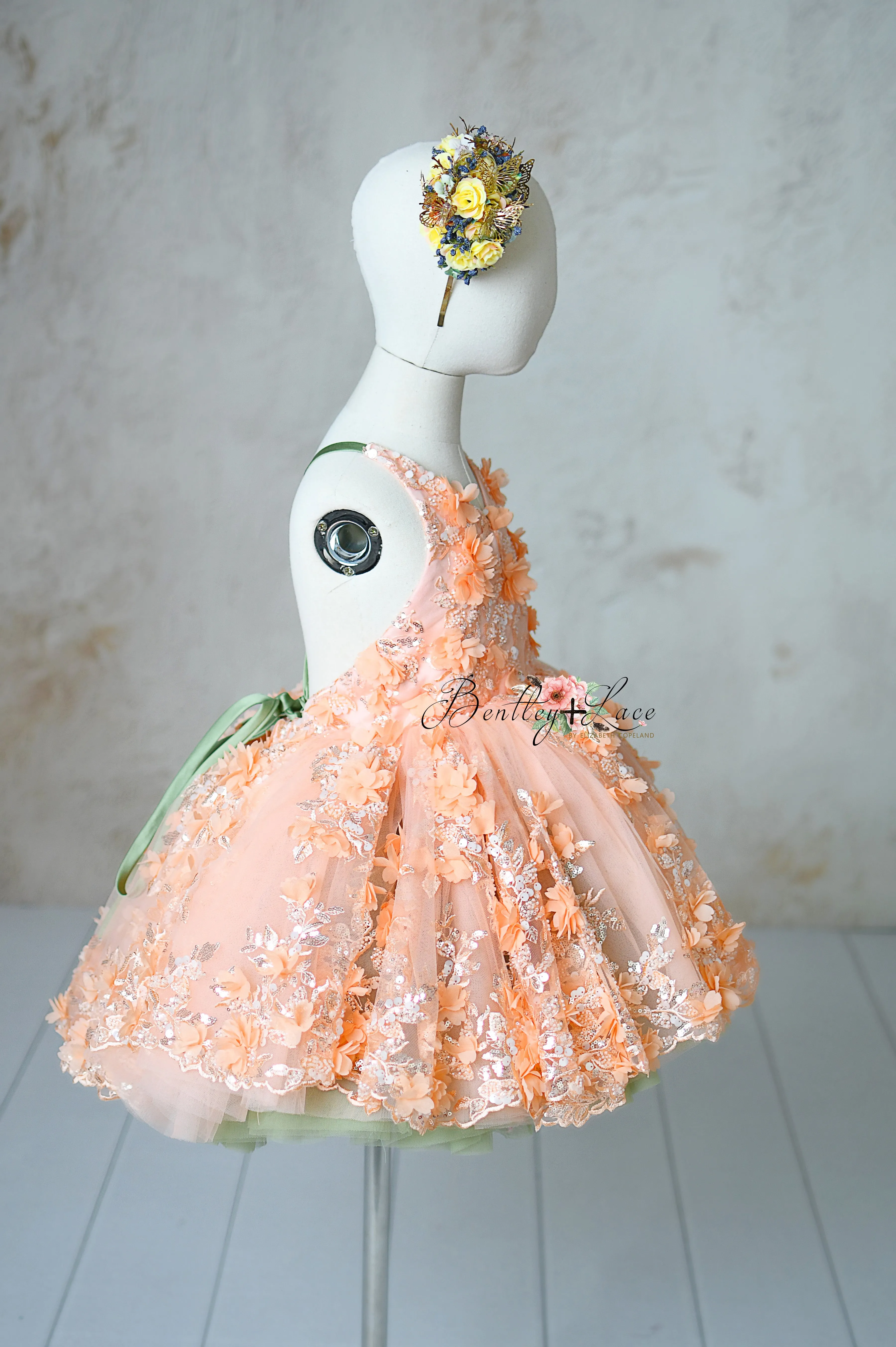 "Peach Blossom" Vintage Petal  Length Dress ( 4 year- 5 year)