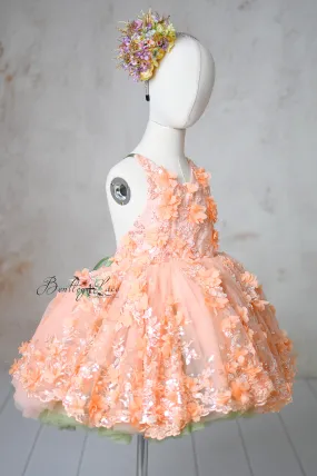 "Peach Blossom" Vintage Petal  Length Dress ( 4 year- 5 year)