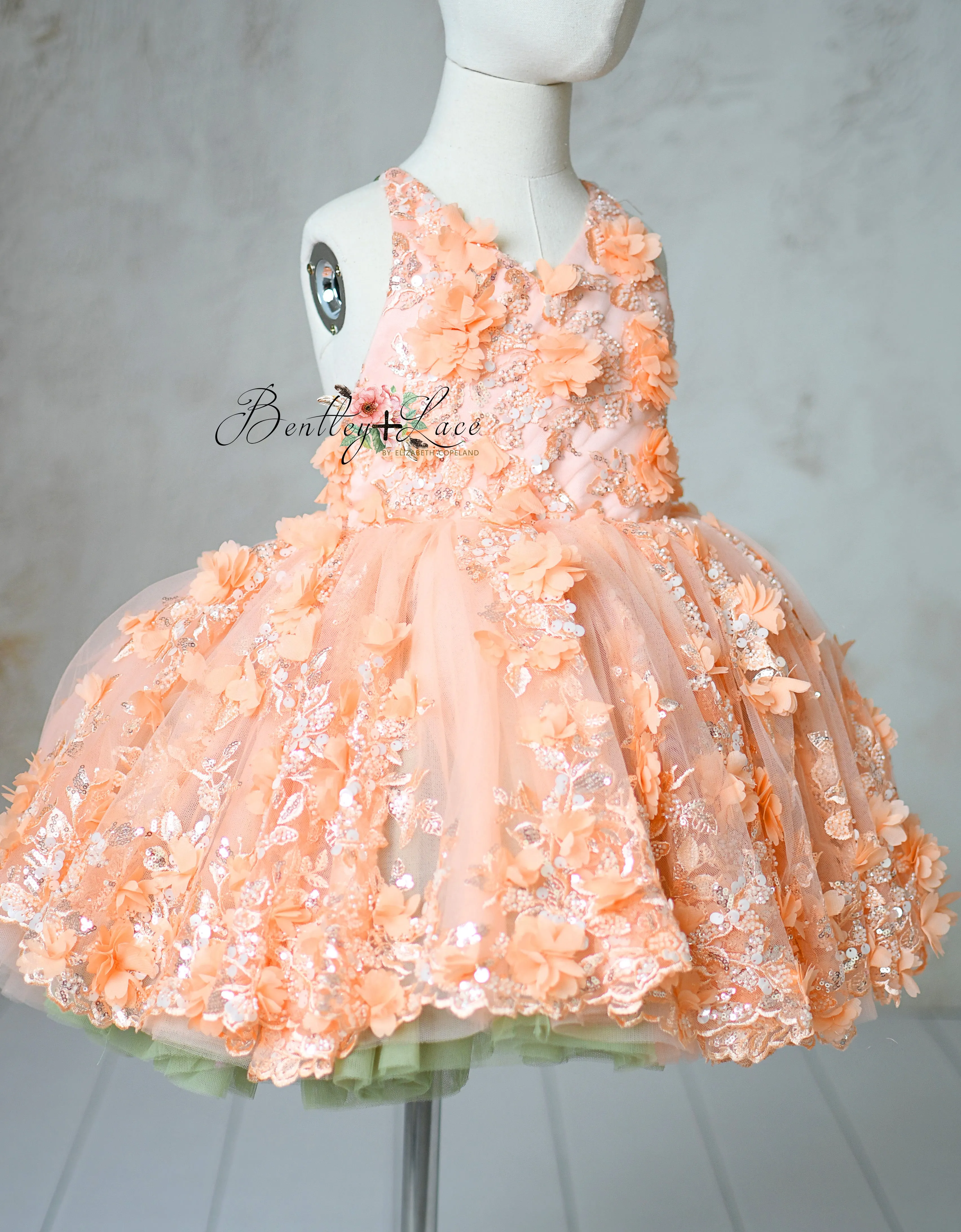 "Peach Blossom" Vintage Petal  Length Dress ( 4 year- 5 year)