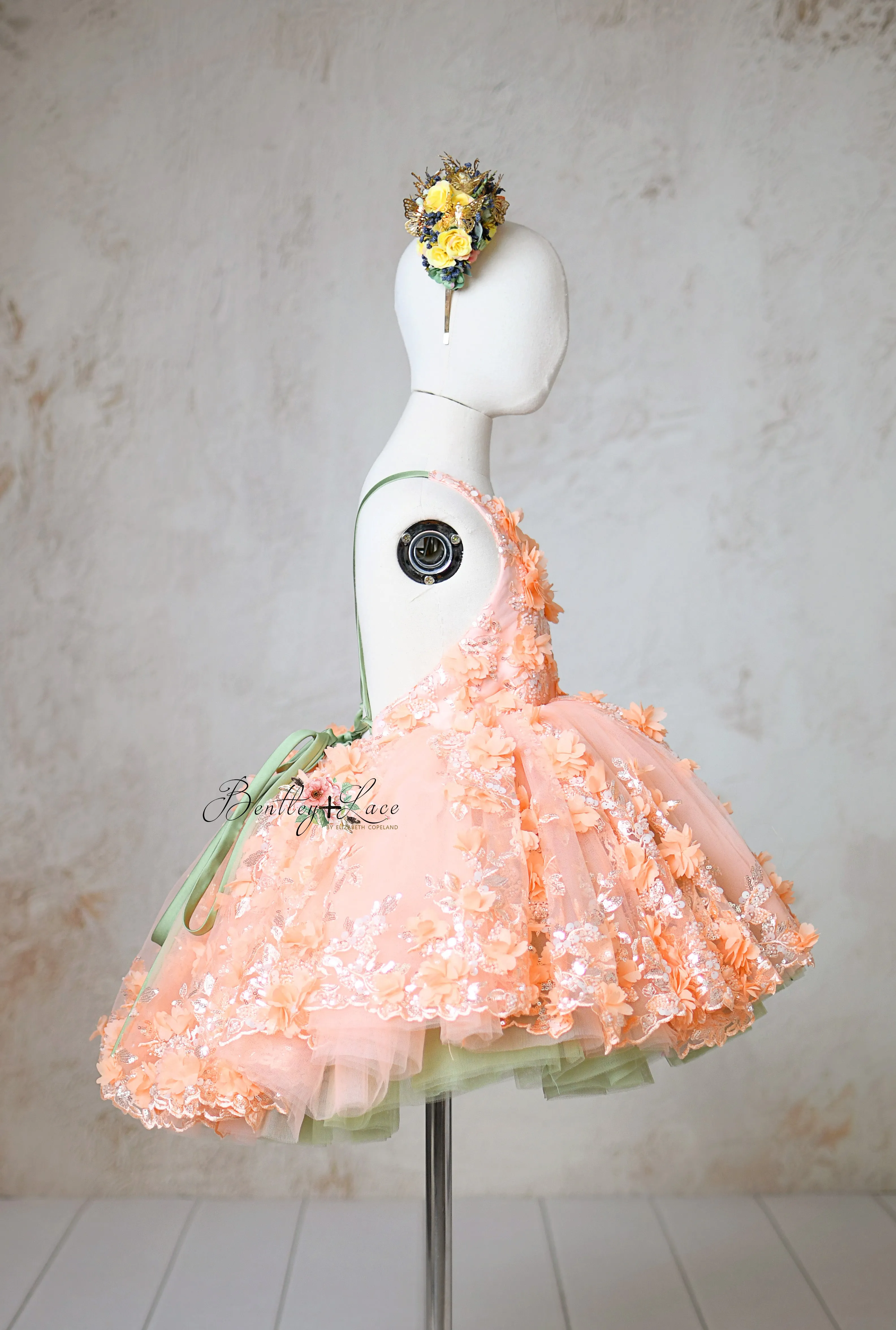"Peach Blossom" Vintage Petal  Length Dress ( 4 year- 5 year)