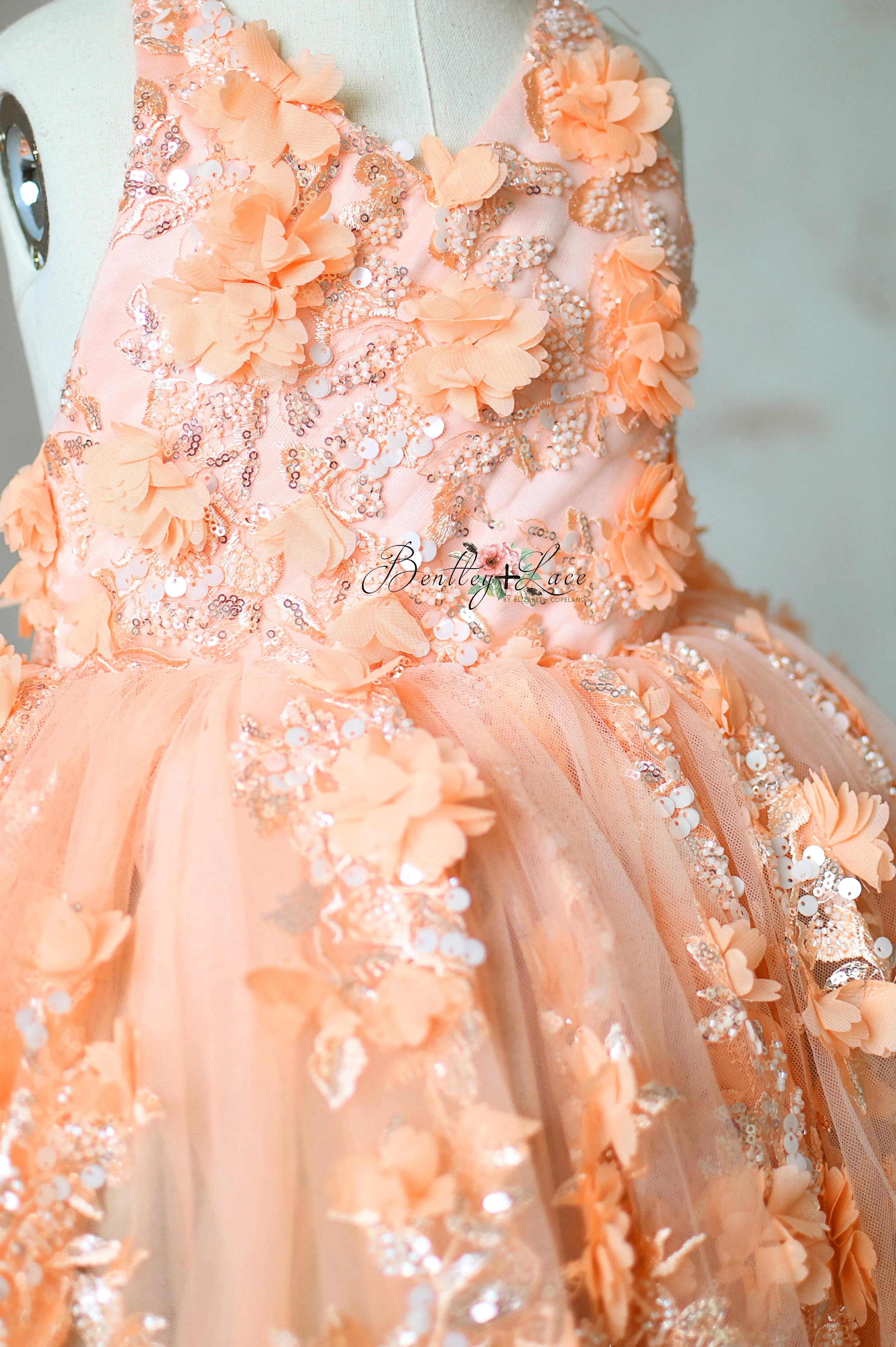 "Peach Blossom" Vintage Petal  Length Dress ( 4 year- 5 year)