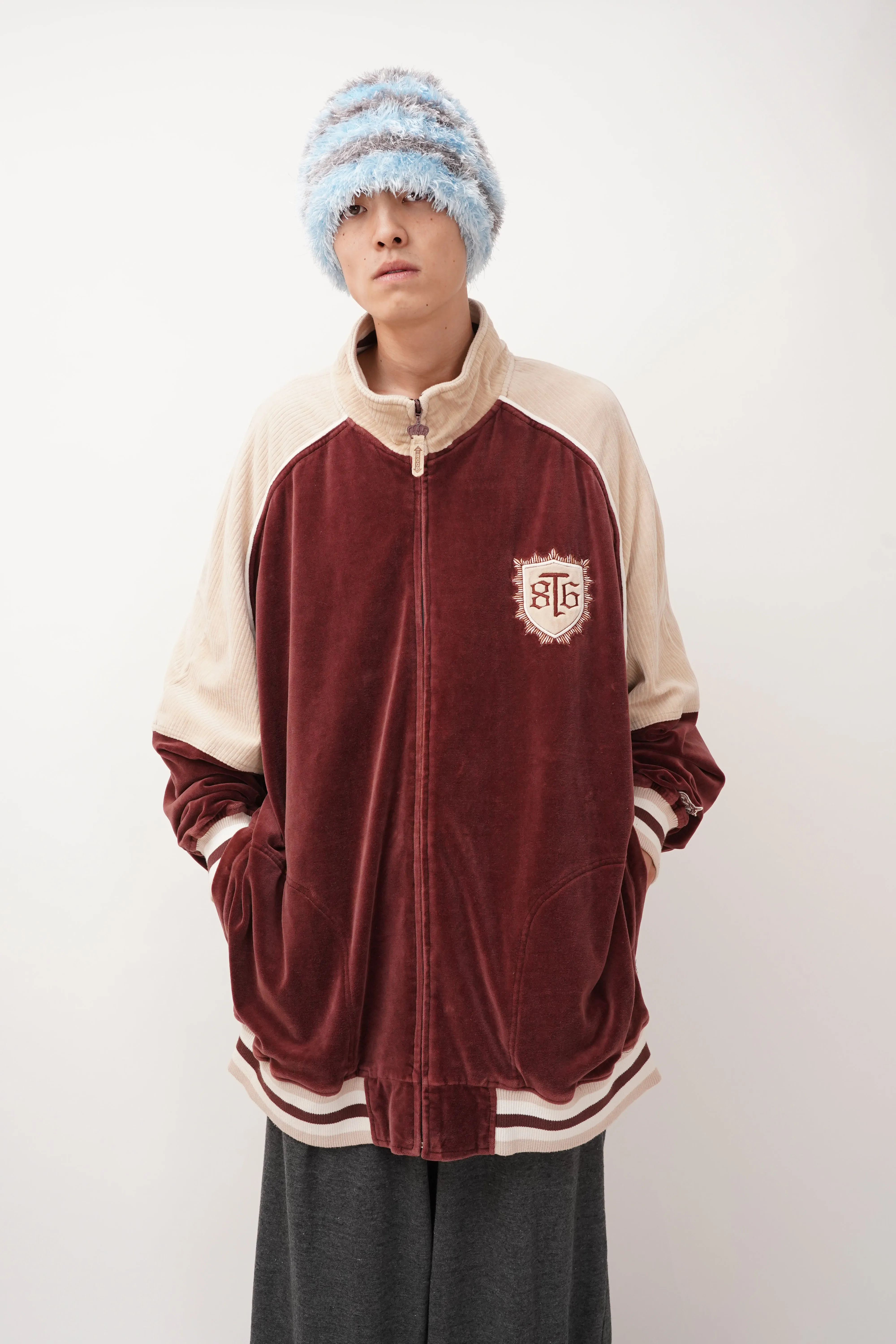 "TROOP" -Patched Design Oversized Velour Track Jacket-