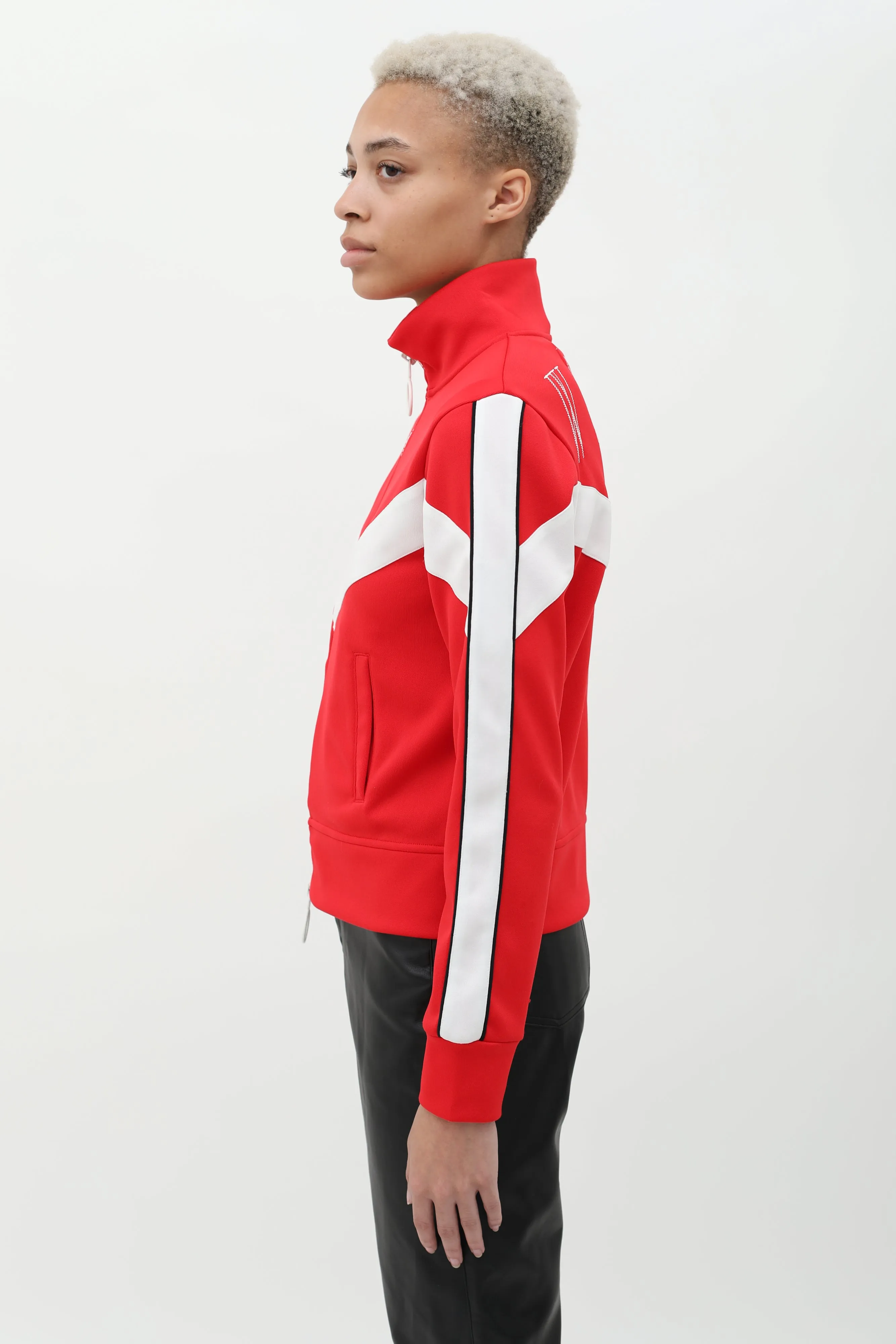 Red Woman Embroidered Zip-Up Track Jacket