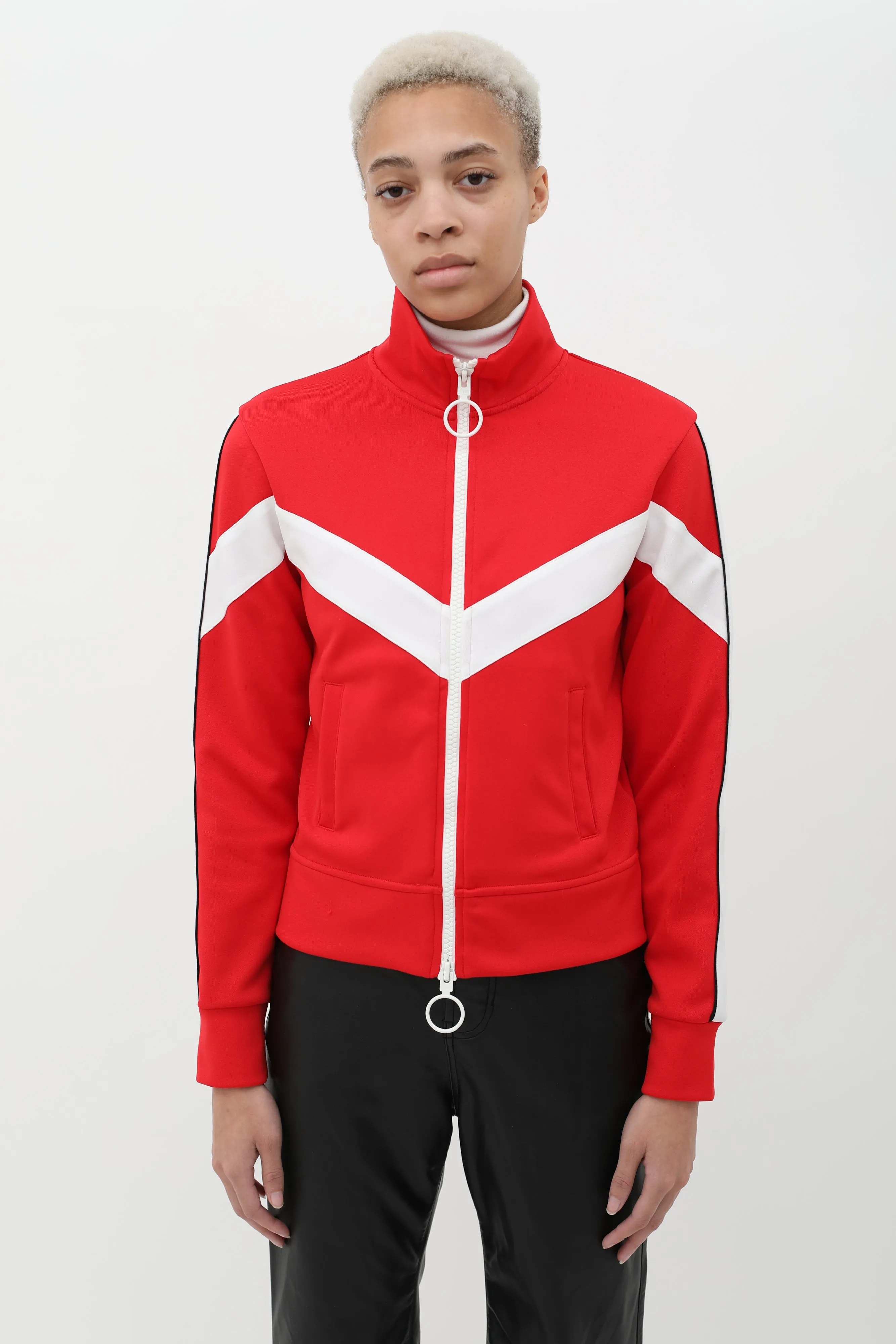 Red Woman Embroidered Zip-Up Track Jacket