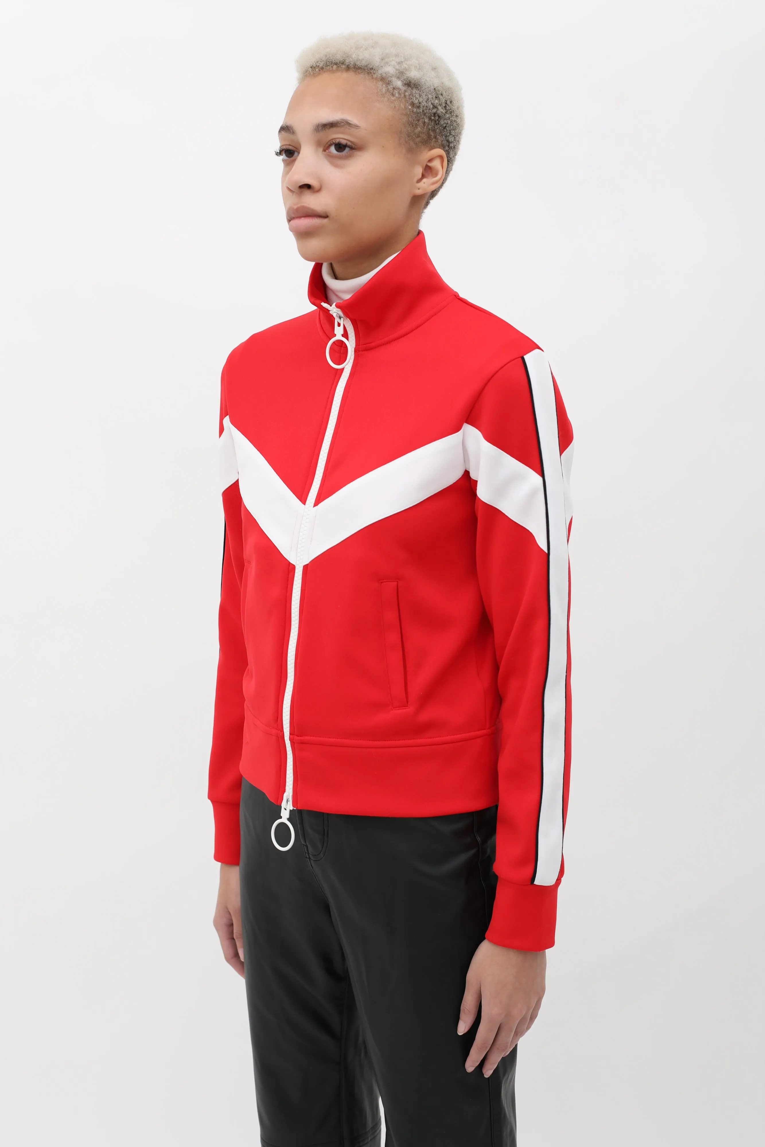 Red Woman Embroidered Zip-Up Track Jacket