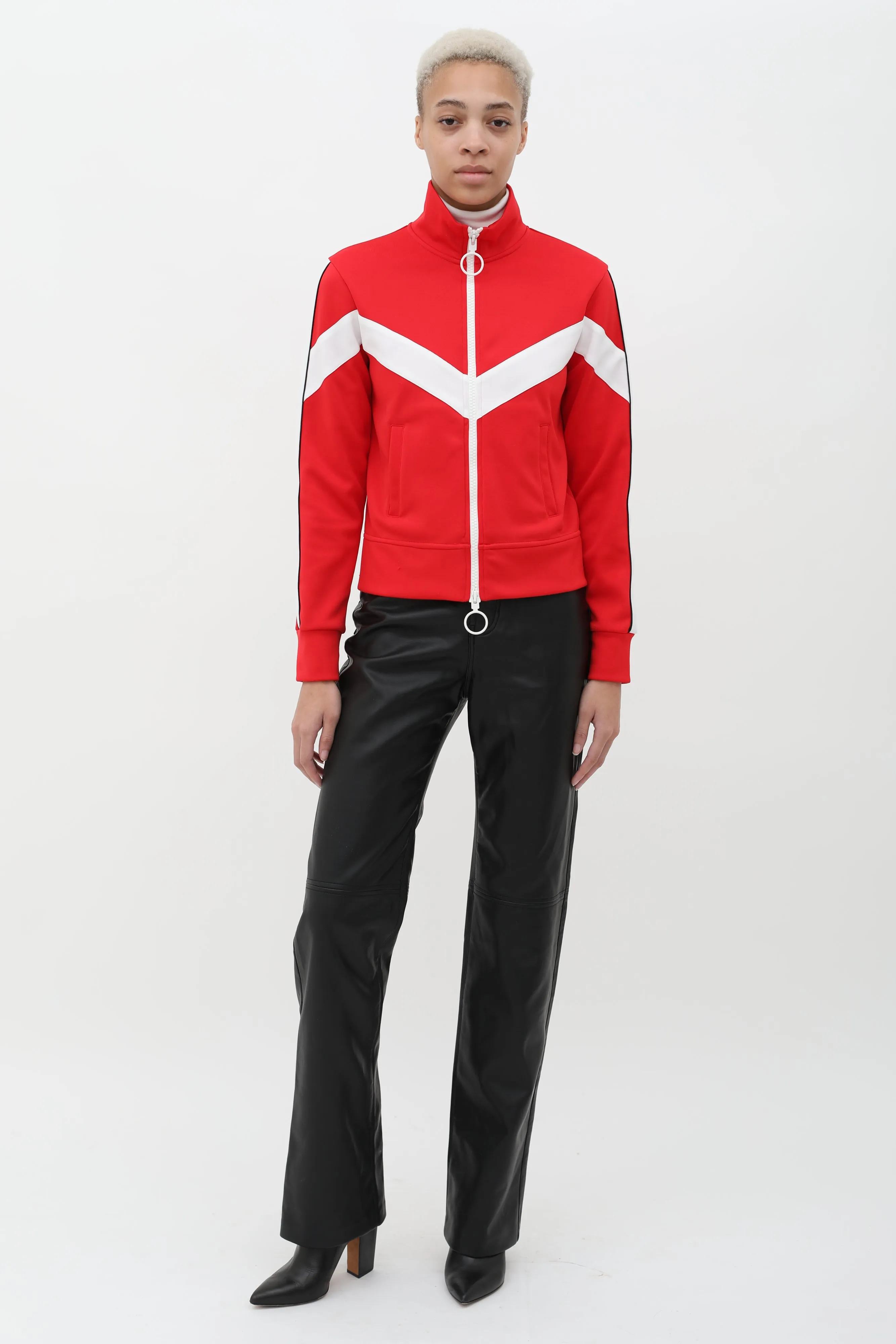 Red Woman Embroidered Zip-Up Track Jacket