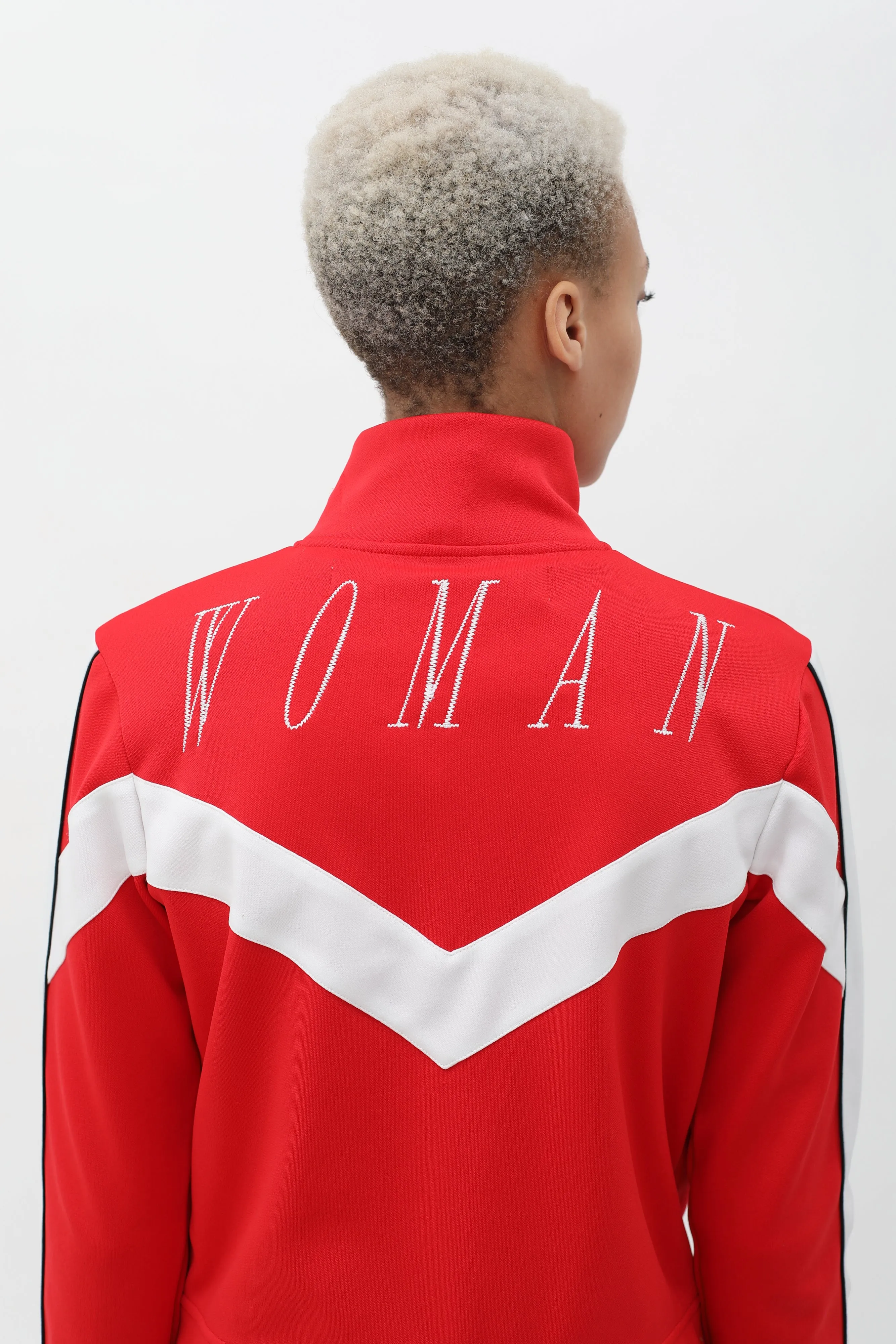 Red Woman Embroidered Zip-Up Track Jacket