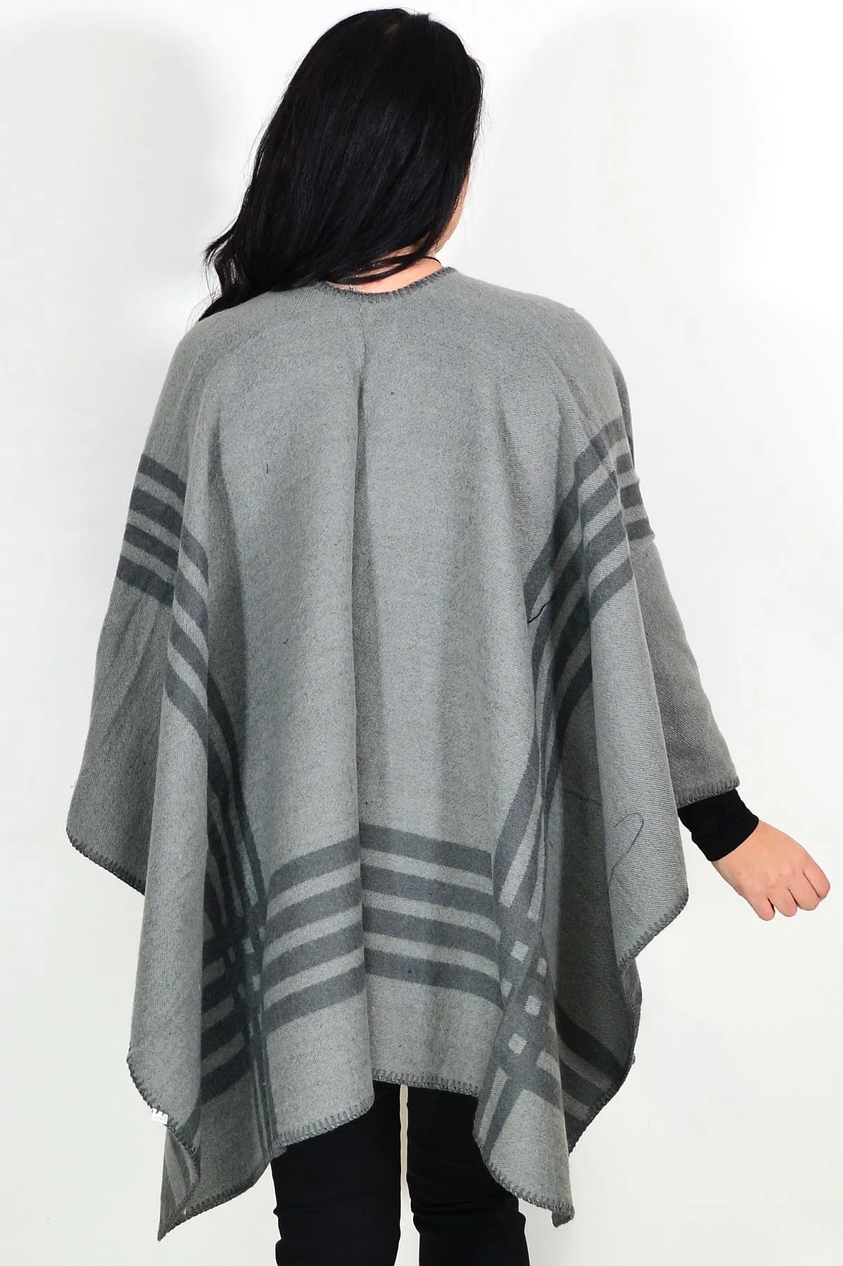Reversible Grey Striped Wool Blend Wrap