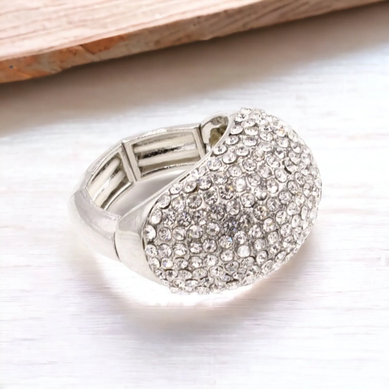 SCARLETT - clear silver pave stretchable rhinestone ring