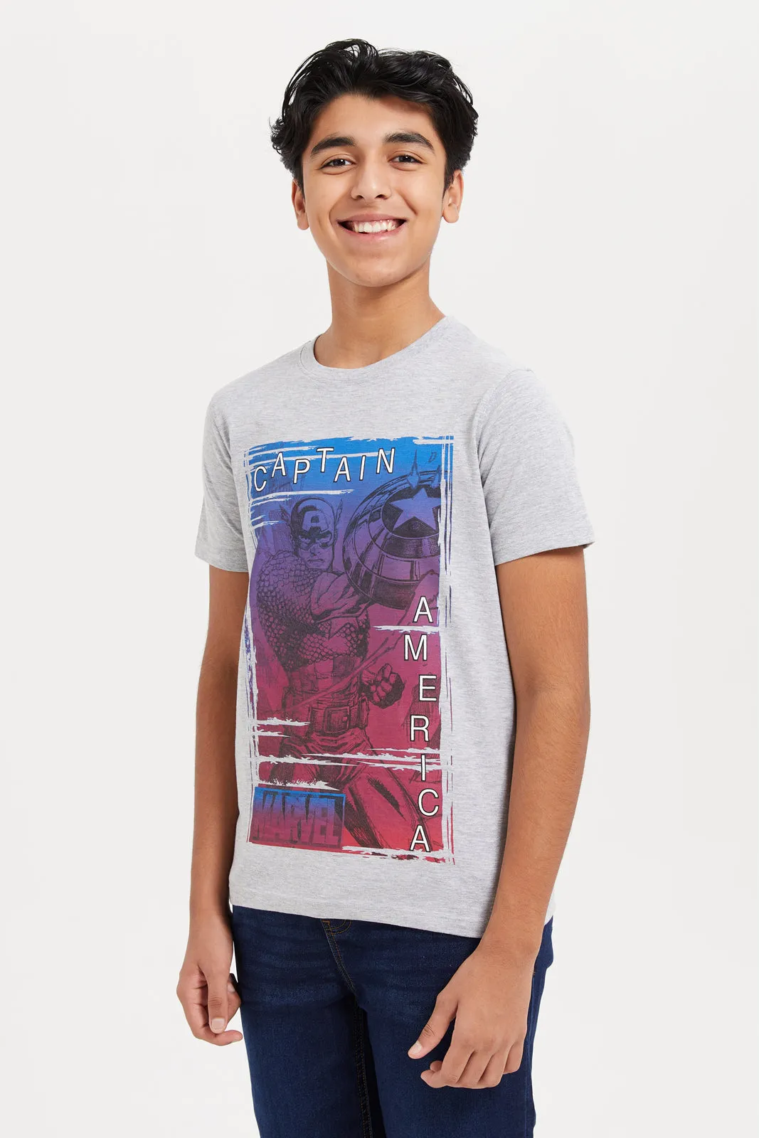 Senior Boys Grey Captain America T-Shirt