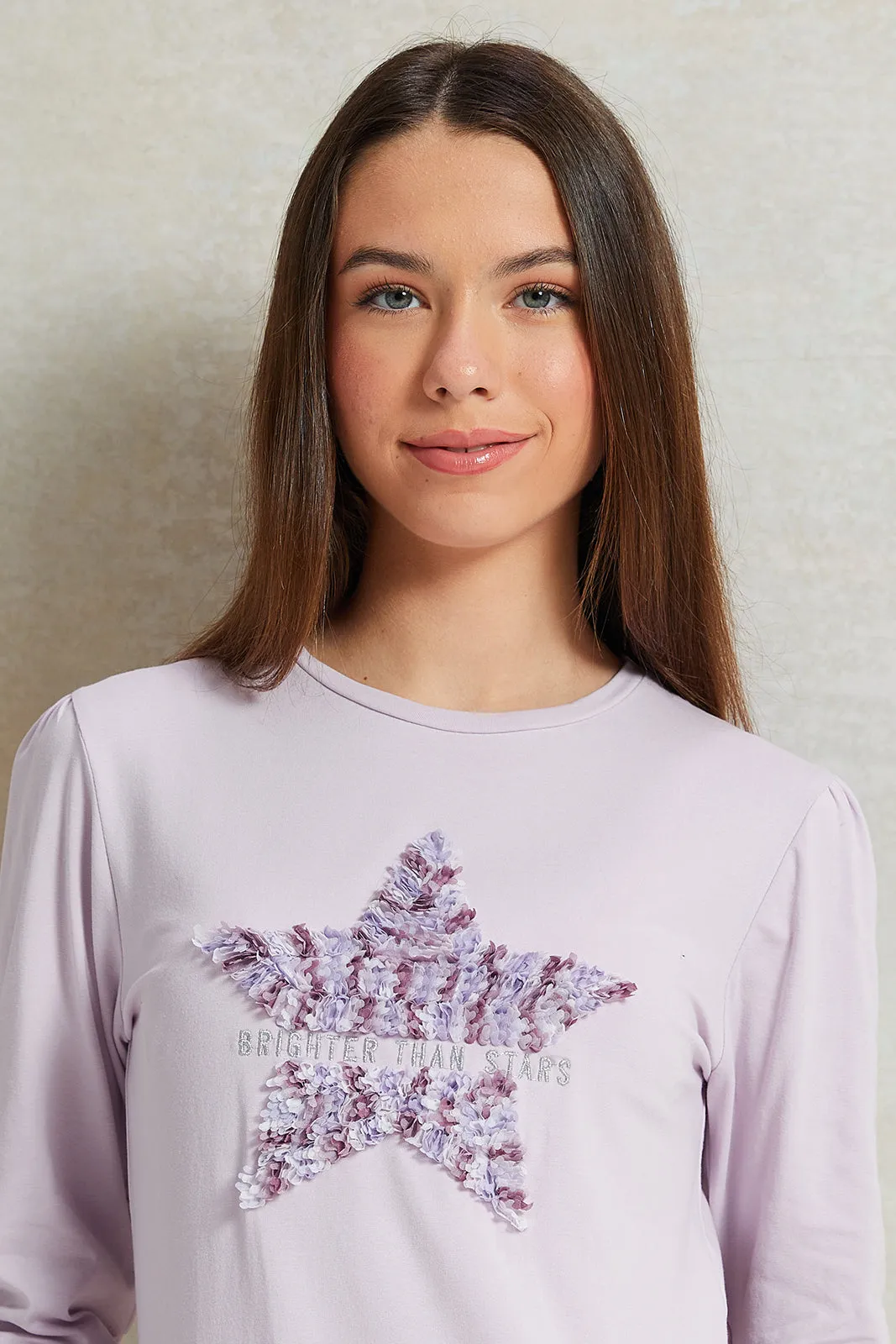 Senior Girls Purple Embroidered Long Sleeve T-shirt
