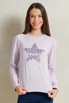 Senior Girls Purple Embroidered Long Sleeve T-shirt