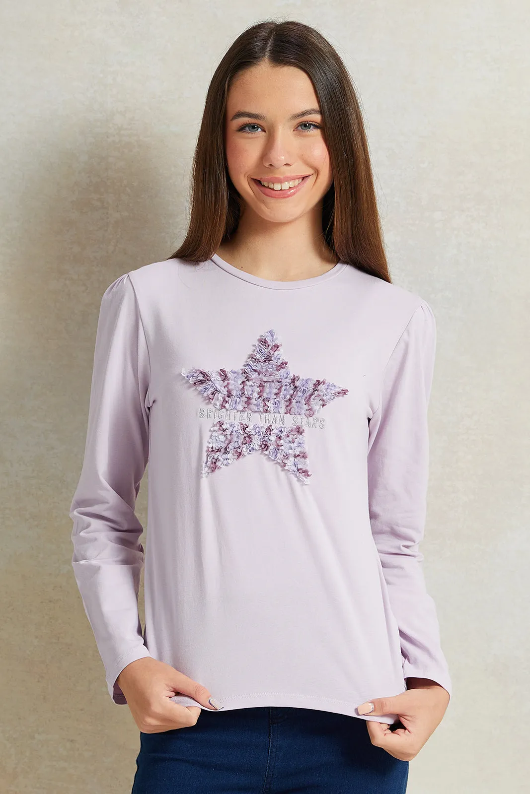 Senior Girls Purple Embroidered Long Sleeve T-shirt