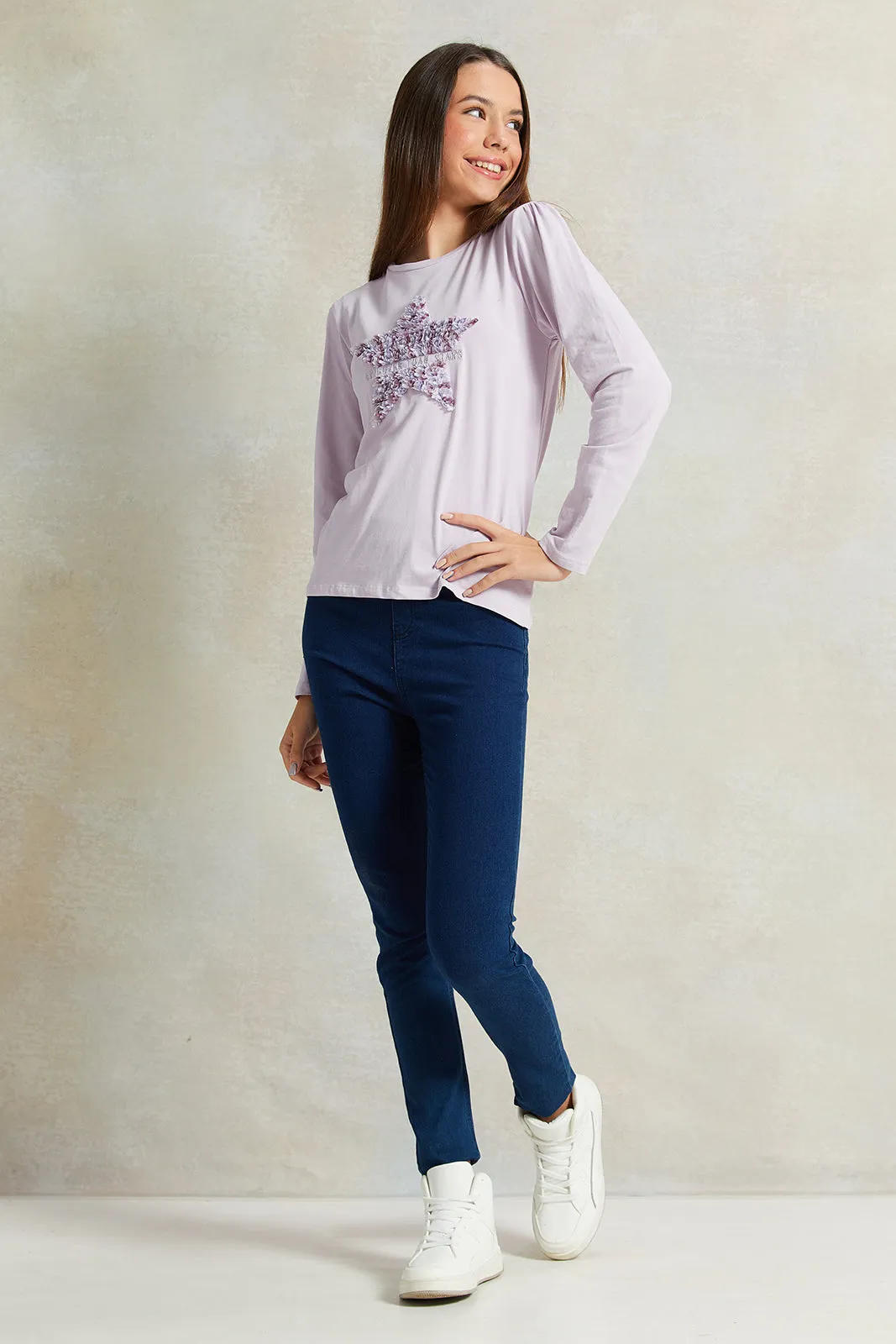 Senior Girls Purple Embroidered Long Sleeve T-shirt