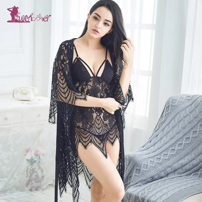 Sexy Lingerie Hollow Eyelashes Lace Babydoll Nighty Erotic Underwear